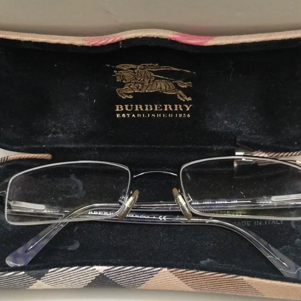 Burberry Black Glasses Half Rim Glasses Frames. With Prescription Lenses